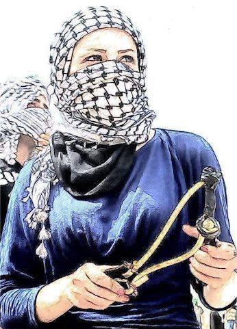 Mujer palestina con honda